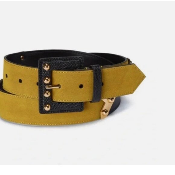 NWT $139 CAbi Ornament Belt Style #4593 Leather Suede Mustard Yellow main image 6